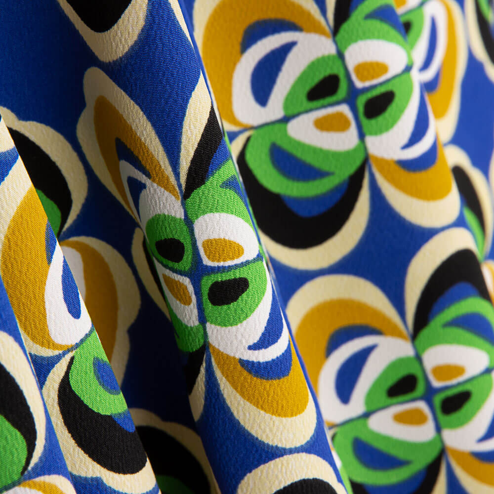 Polyester Crepe Flower Geometric Blue - Ribes y Casals