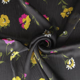 Satin Doube Gauze Black Flowers - Ribes y Casals