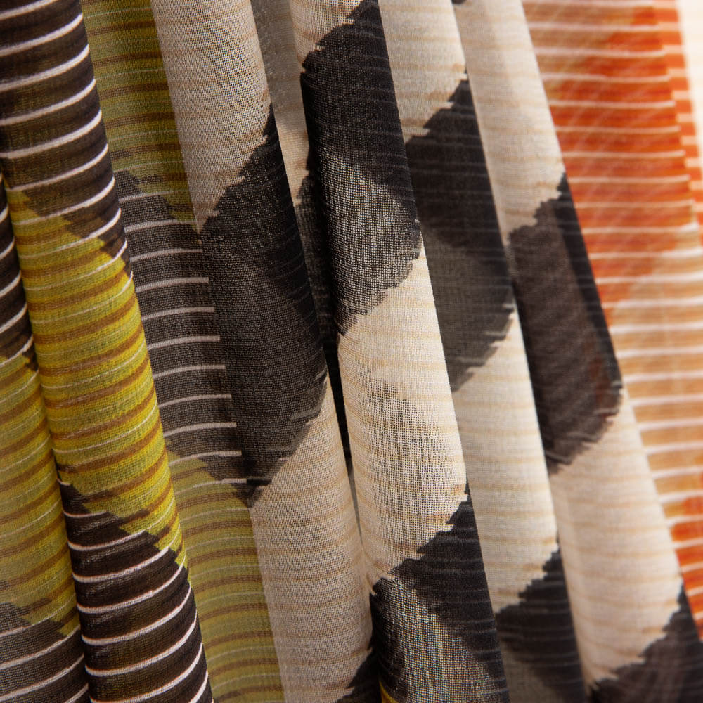 Toasted and Green Geometric Print Polyester Gauze - Ribes y Casals