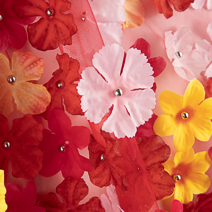 Crimson Red Garden Tulle with 3D Floral Design - Ribes y Casals