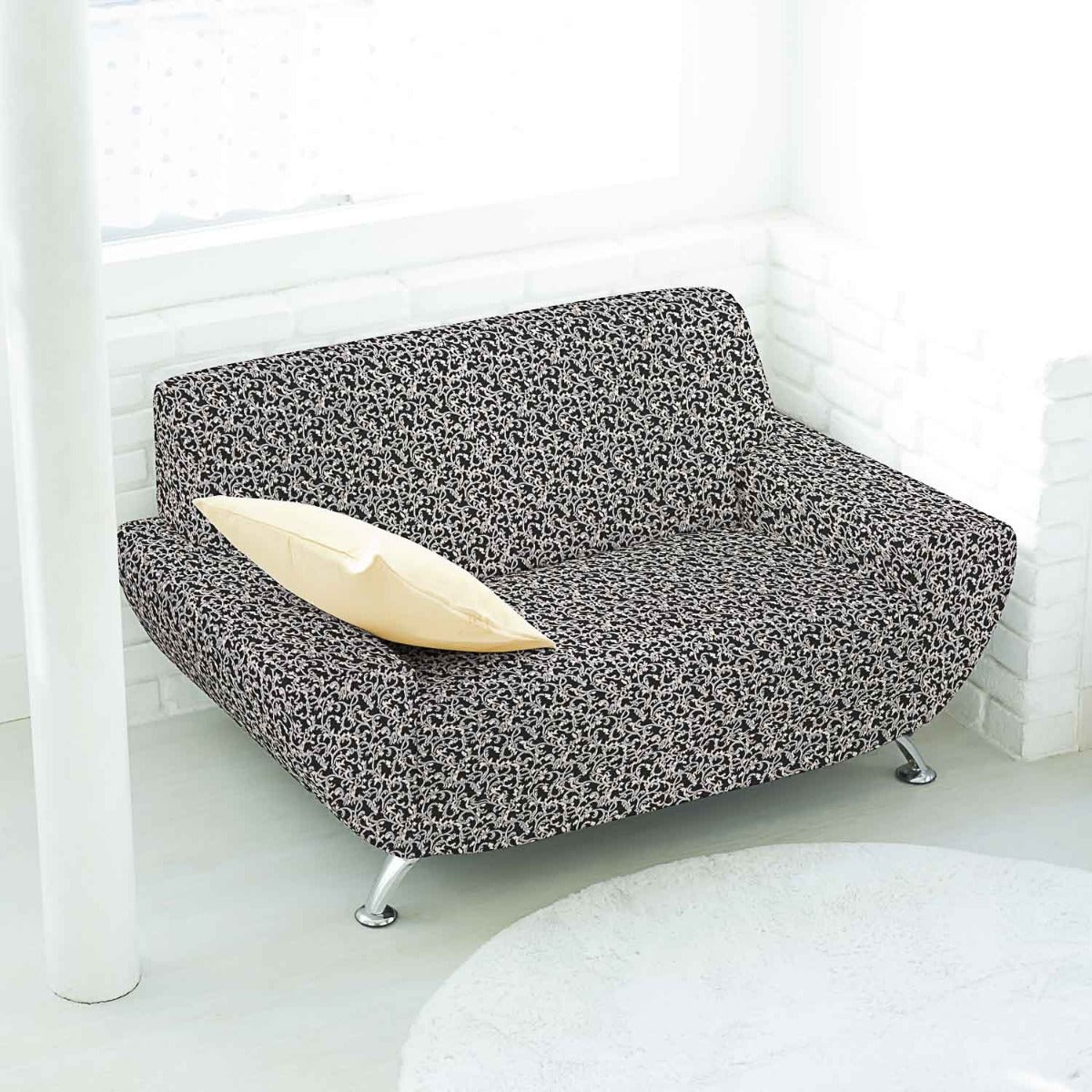 Damask Lurex Fabric Floral Black and White - Ribes y Casals