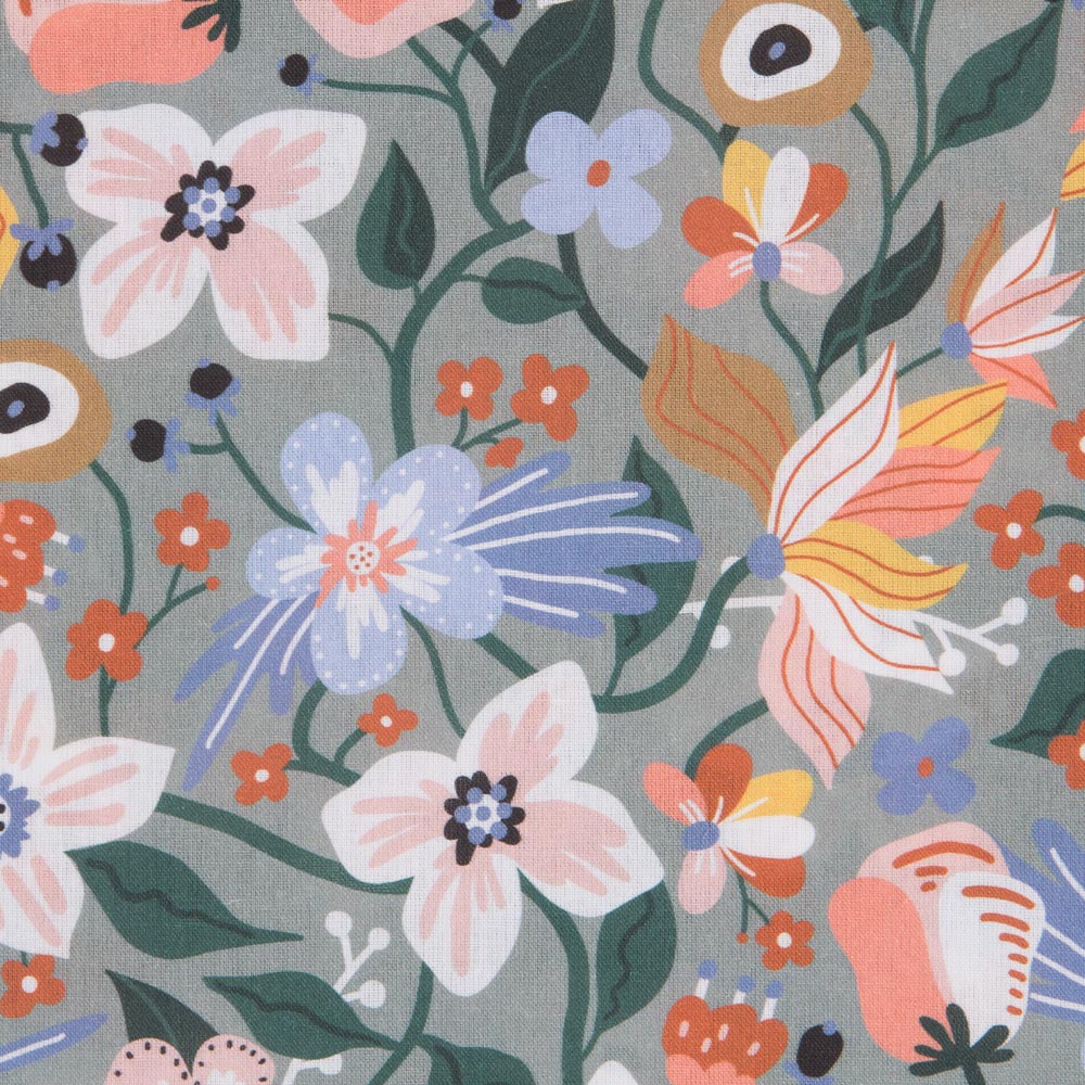 Flower Japanese Flowers Green Cotton Fabric - Ribes y Casals