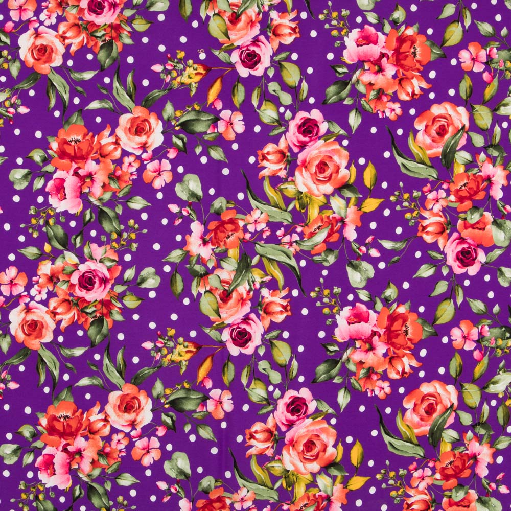 Crepe Polka Dots and Purple Flowers - Ribes y Casals