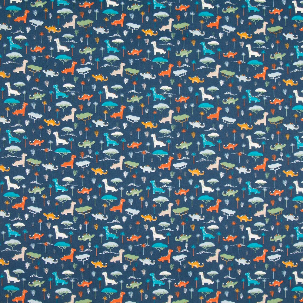 Dinosaur Blue Cotton Poplin - Ribes y Casals