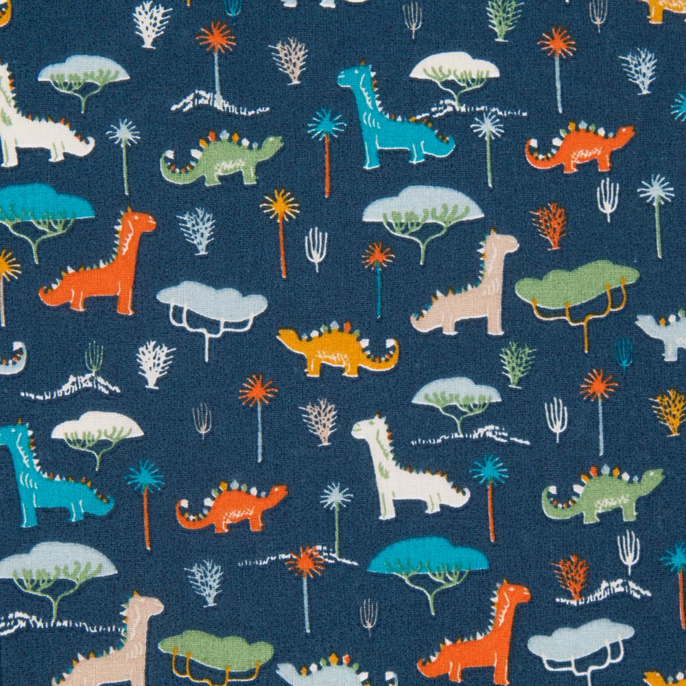 Dinosaur Blue Cotton Poplin - Ribes y Casals