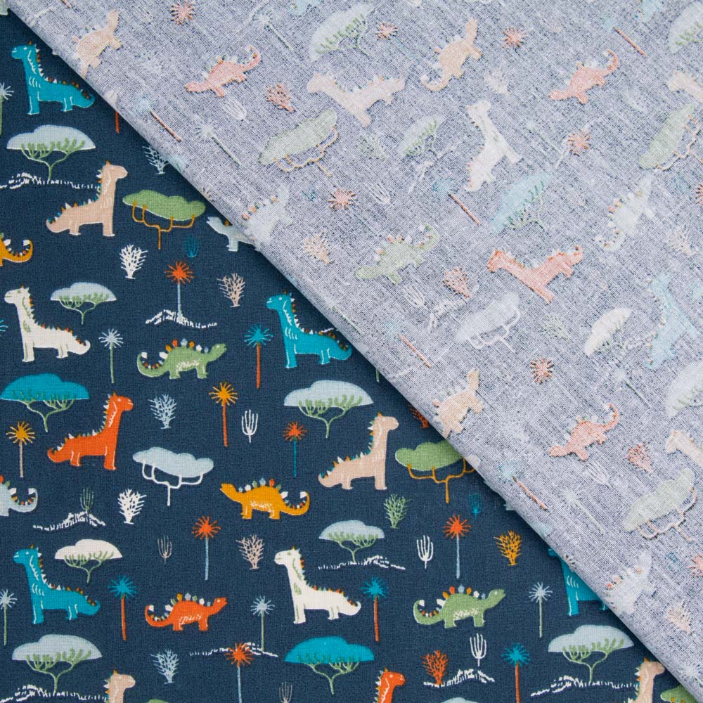 Dinosaur Blue Cotton Poplin - Ribes y Casals