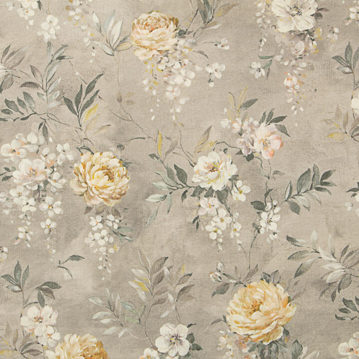 Romantic Garden Beige Printed Cotton Canvas - Ribes y Casals