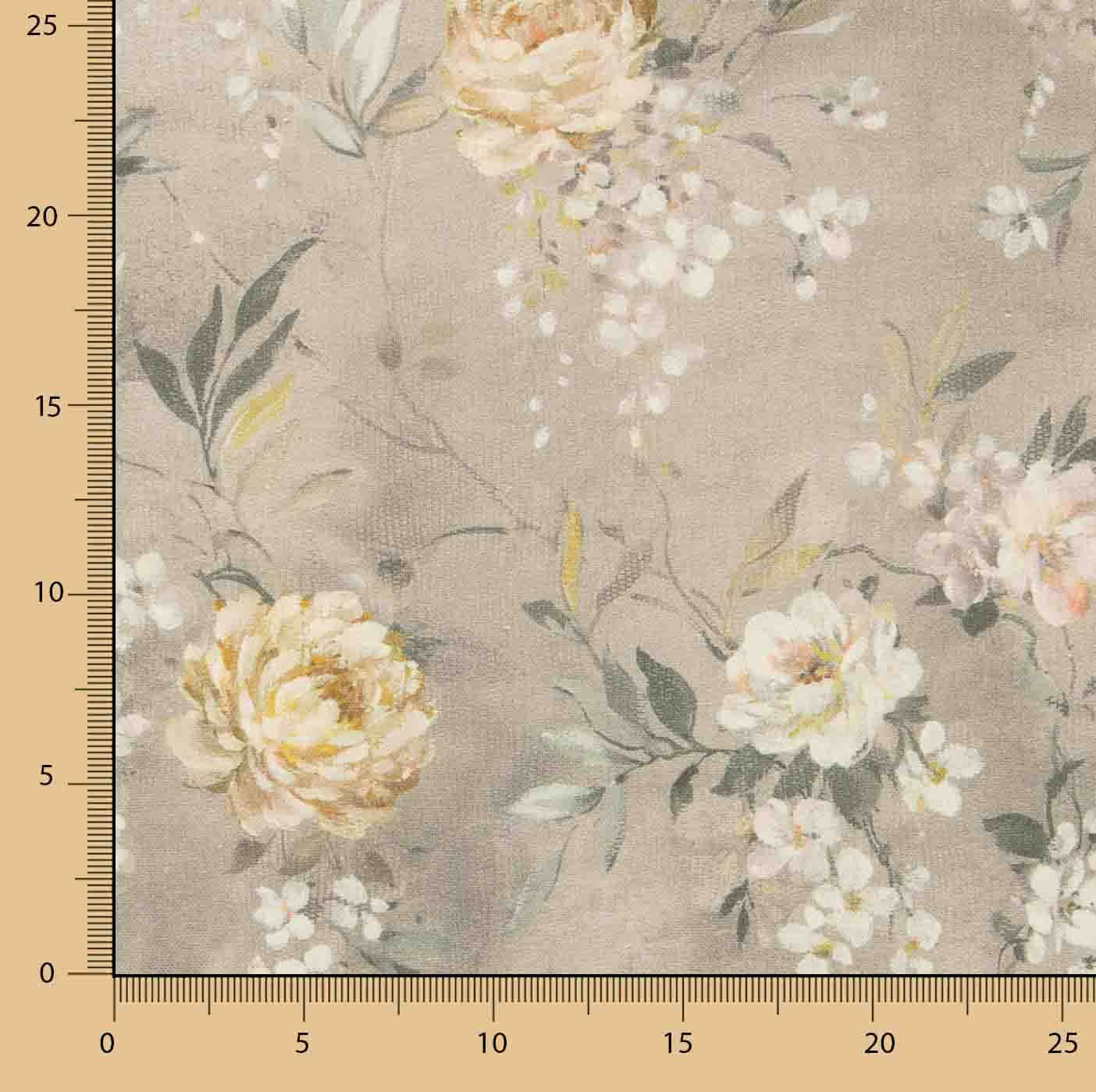 Romantic Garden Beige Printed Cotton Canvas - Ribes y Casals