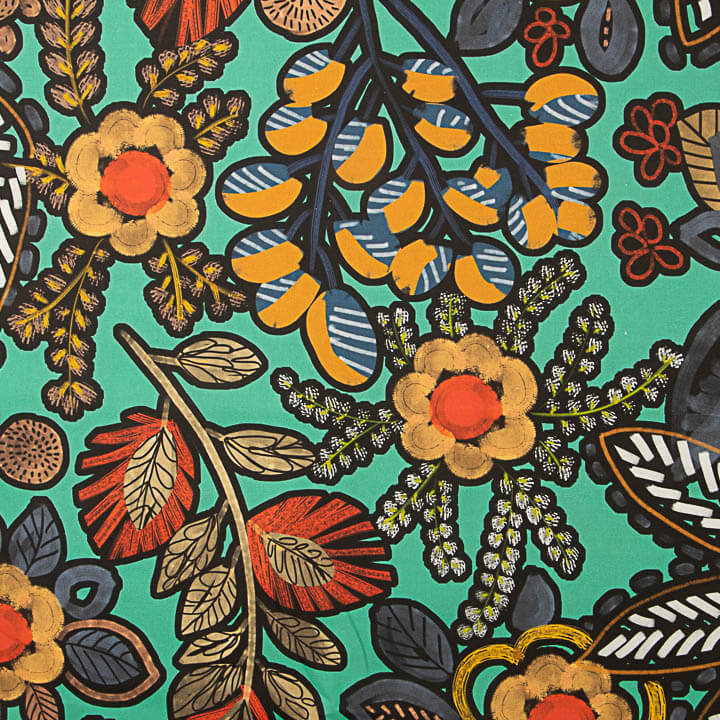 Turquoise Bohemian Jungle Printed Cotton Canvas - Ribes y Casals