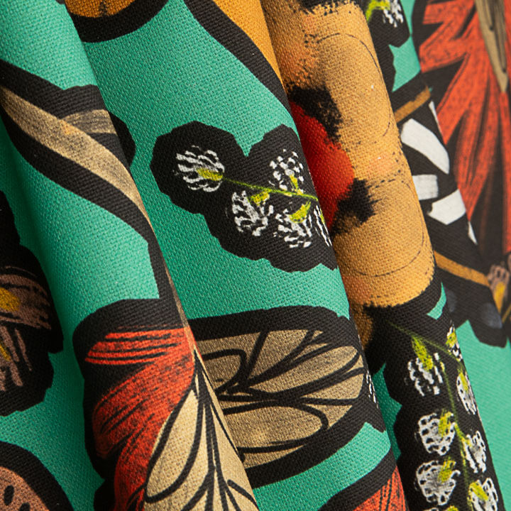 Turquoise Bohemian Jungle Printed Cotton Canvas - Ribes y Casals