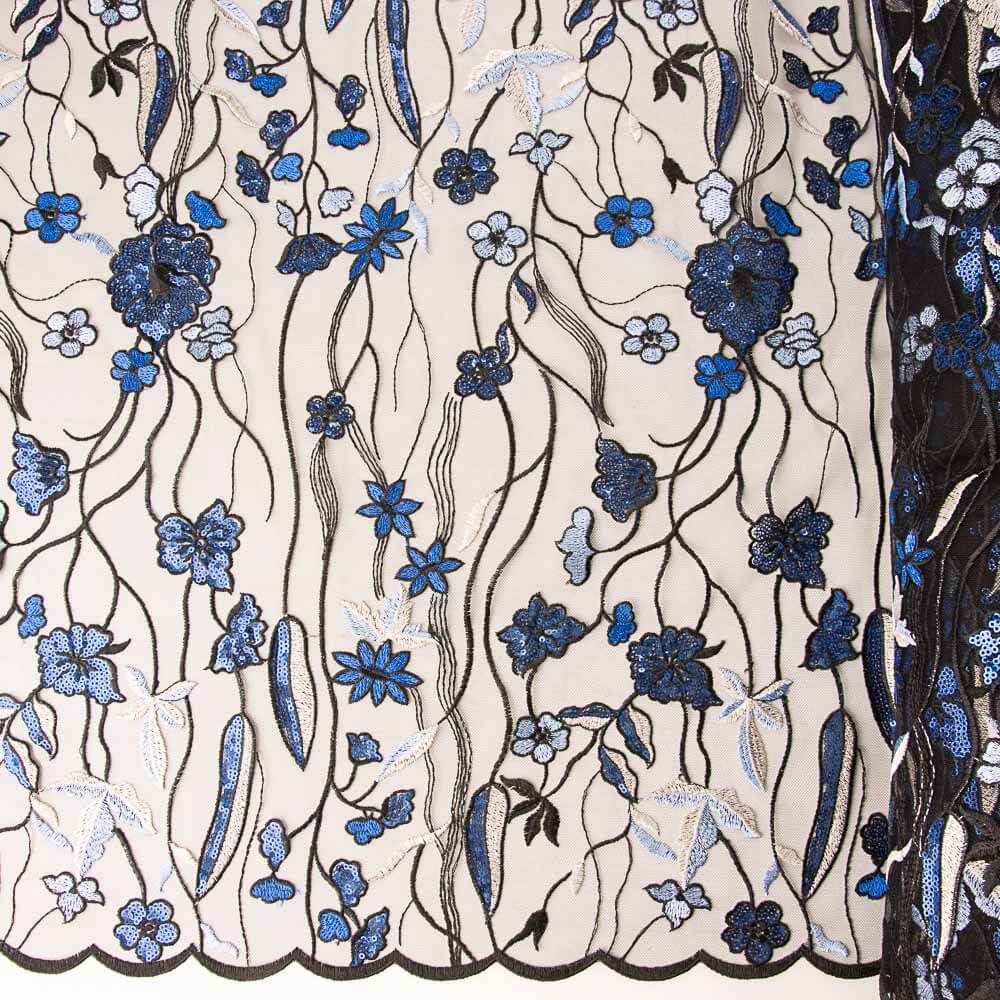 Navy Blue Embroidered Sequin Tulle - Ribes y Casals