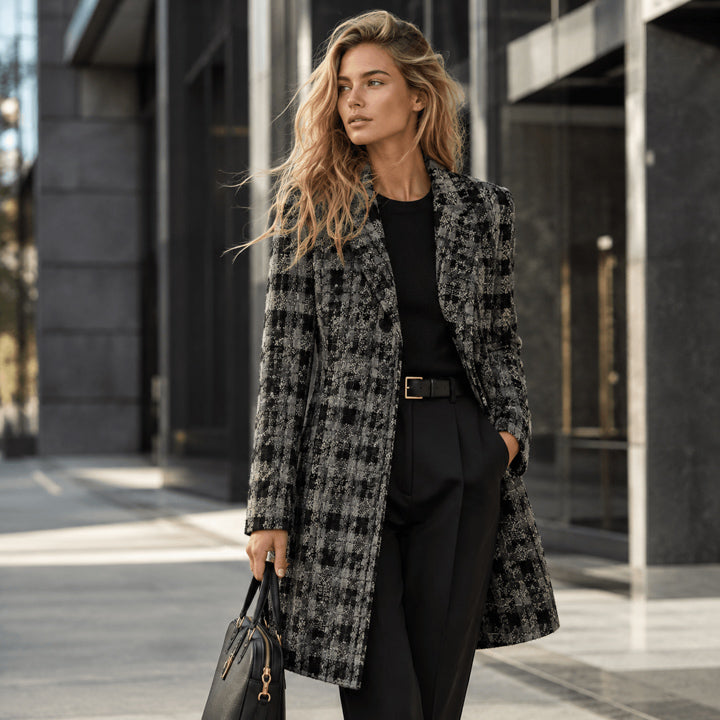 Grey and Black Mosaic Wool Tweed with Gold Lurex - Ribes y Casals