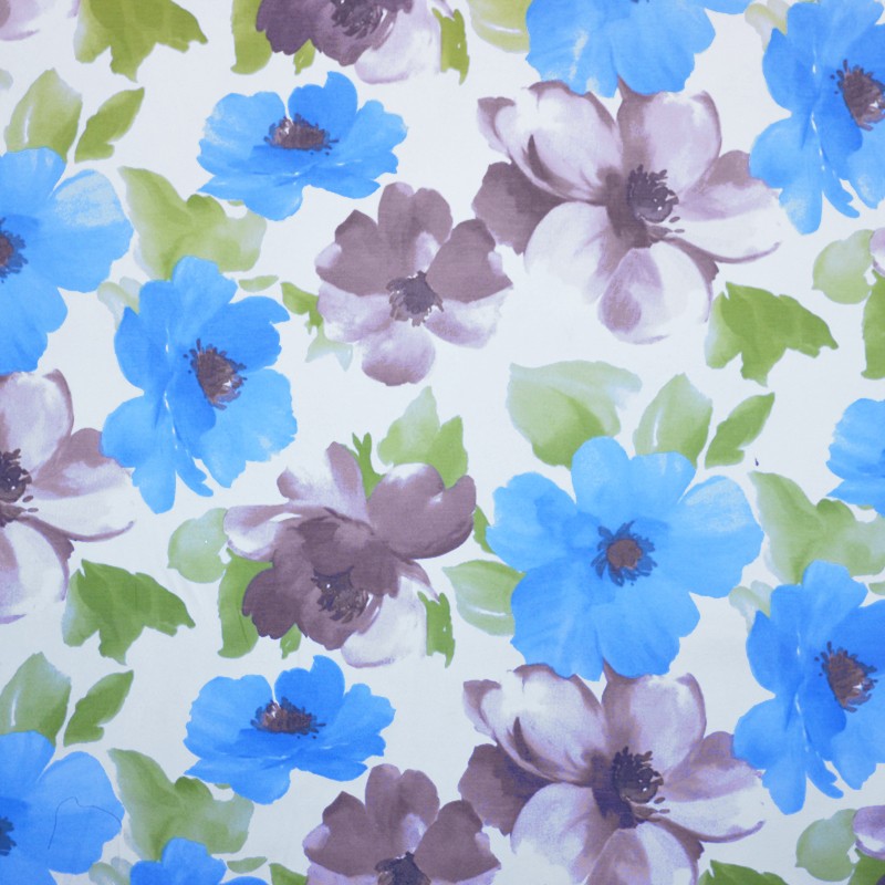 Loneta Estampada Flor Grande Azul - Ribes y Casals