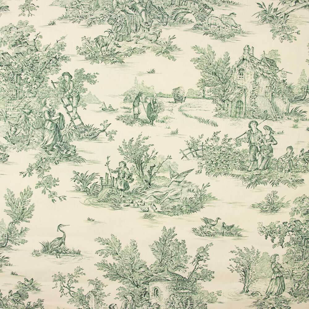 Green Toile De Jouy Canvas - Ribes y Casals