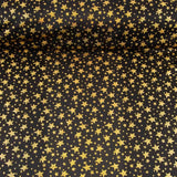 Metallic Printed Stretch Fabric – Iridescent Gold Stars - Ribes y Casals