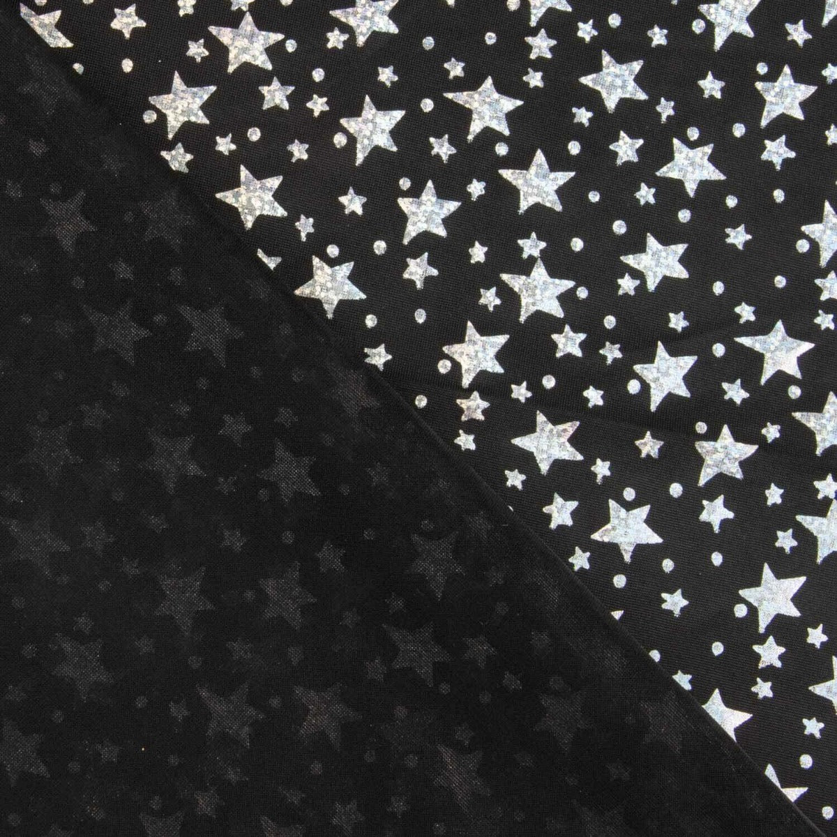 Metallic Printed Stretch Fabric – Iridescent Silver Stars - Ribes y Casals