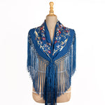 Embroidered Triana Flamenco Shawl Blue - Ribes y Casals