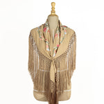 Embroidered Cerro Flamenco Shawl Camel - Ribes y Casals