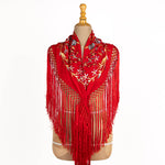 Embroidered Triana Flamenco Shawl Red - Ribes y Casals