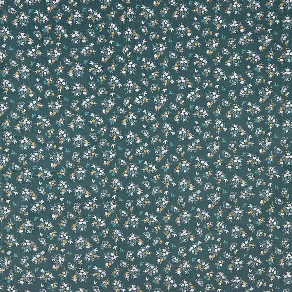 Green Flower Printed Micro Corduroy - Ribes y Casals