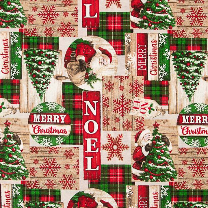 Printed Christmas Cotton Canvas: Father Christmas and Tartan Checks - Ribes y Casals