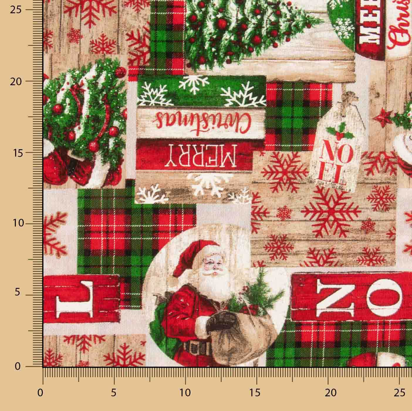 Printed Christmas Cotton Canvas: Father Christmas and Tartan Checks - Ribes y Casals