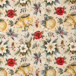 Printed Christmas Cotton Canvas with Floral Designs and Gold Baubles - Ribes y Casals