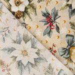 Printed Christmas Cotton Canvas with Floral Designs and Gold Baubles - Ribes y Casals
