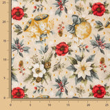 Printed Christmas Cotton Canvas with Floral Designs and Gold Baubles - Ribes y Casals