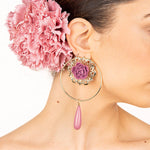 Flamenco Hoop Earrings with Mauve Rose and Teardrop - Ribes y Casals