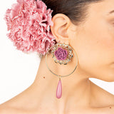 Flamenco Hoop Earrings with Mauve Rose and Teardrop - Ribes y Casals