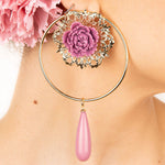 Flamenco Hoop Earrings with Mauve Rose and Teardrop - Ribes y Casals