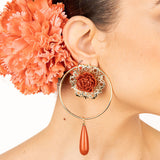 Flamenco Hoop Earrings with Coral Rose and Teardrop - Ribes y Casals
