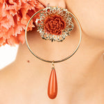 Flamenco Hoop Earrings with Coral Rose and Teardrop - Ribes y Casals