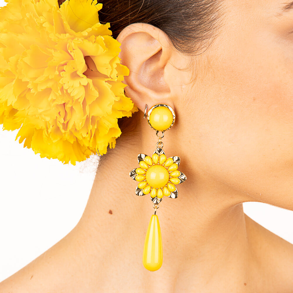 Flamenco Earrings with Yellow Flower and Teardrop - Ribes y Casals