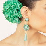 Flamenco Earrings with Green Flower and Teardrop - Ribes y Casals