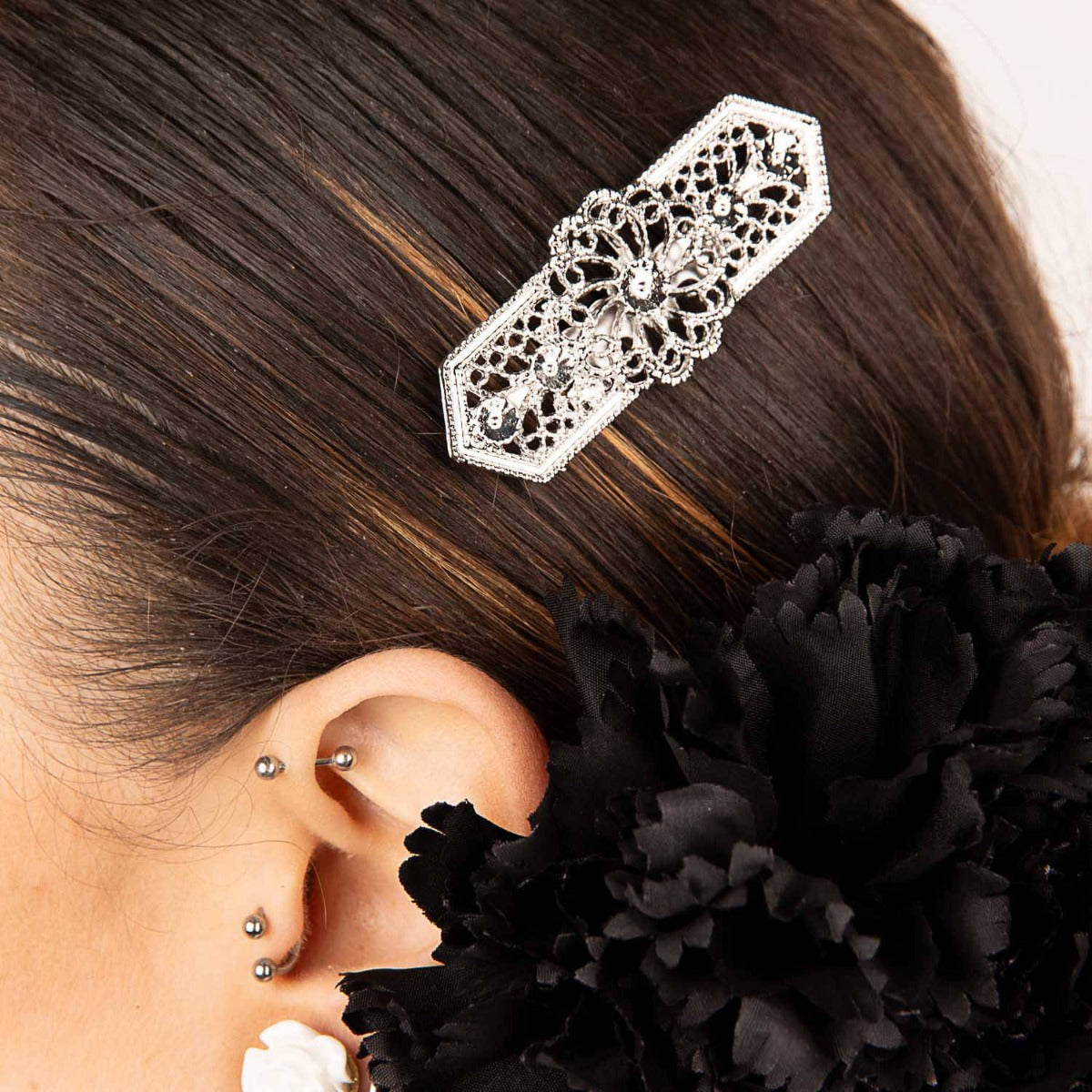 Silver Geometric Floral Flamenco Hair Comb - Ribes y Casals
