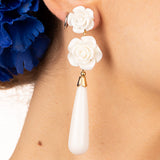 Flamenco Earrings with Rose and White Teardrop - Ribes y Casals