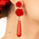 Flamenco Earrings with Rose and Red Teardrop - Ribes y Casals