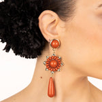 Flamenco Earrings with Coral Flower and Teardrop - Ribes y Casals