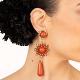 Flamenco Earrings with Coral Flower and Teardrop - Ribes y Casals