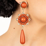 Flamenco Earrings with Coral Flower and Teardrop - Ribes y Casals