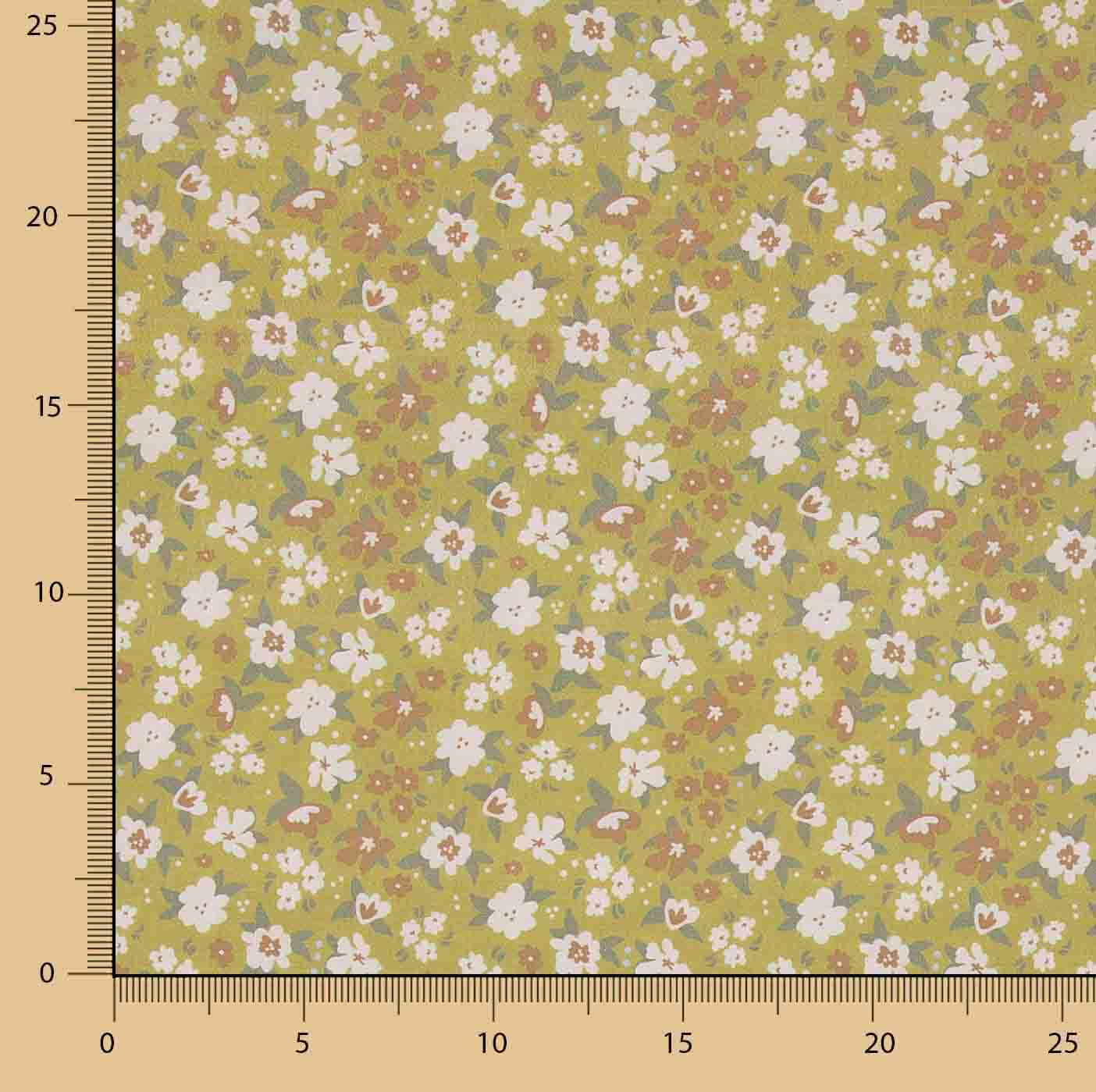 Mustard Floral Printed Percale - Ribes y Casals