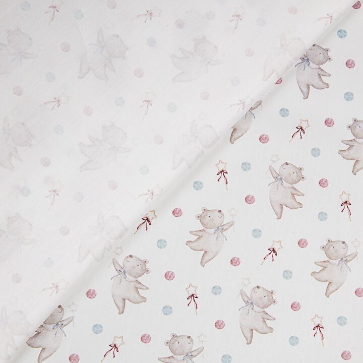 Pink and Blue Flying Bears Printed Percale - Ribes y Casals