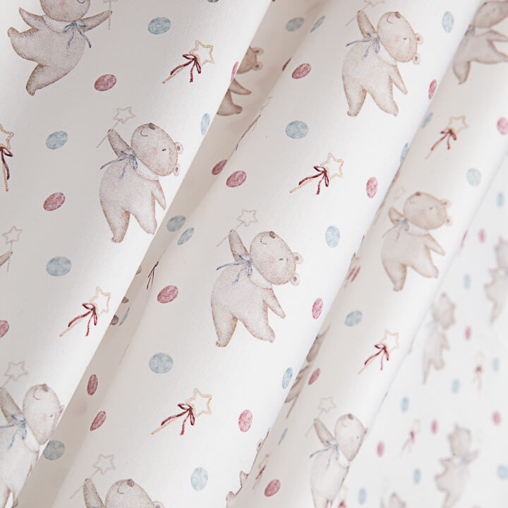 Pink and Blue Flying Bears Printed Percale - Ribes y Casals