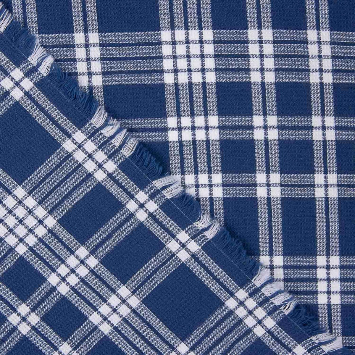 Blue and White Checked Cotton Piqué Fabric - Ribes y Casals