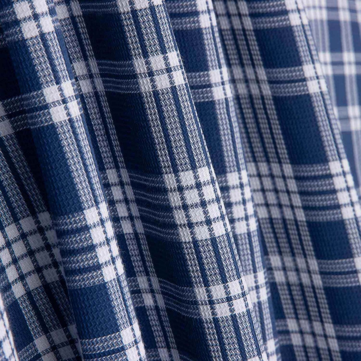 Blue and White Checked Cotton Piqué Fabric - Ribes y Casals