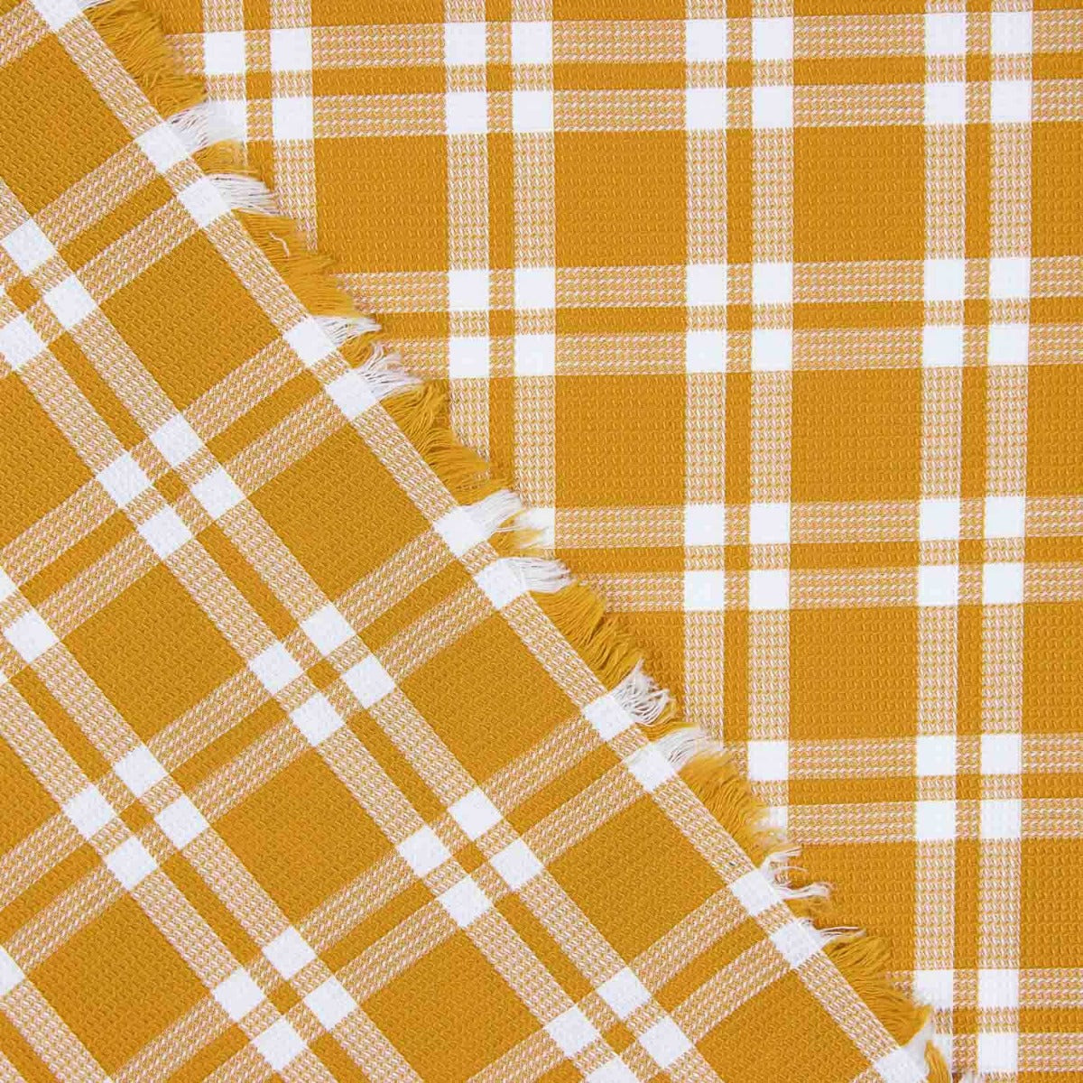 Pumpkin and White Checked Cotton Piqué Fabric - Ribes y Casals