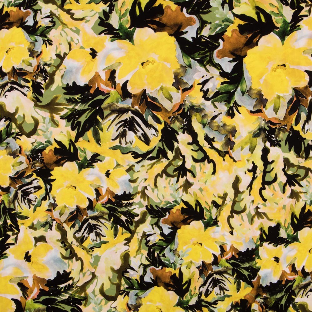 Yellow Flower Polyester Fabric - Ribes y Casals