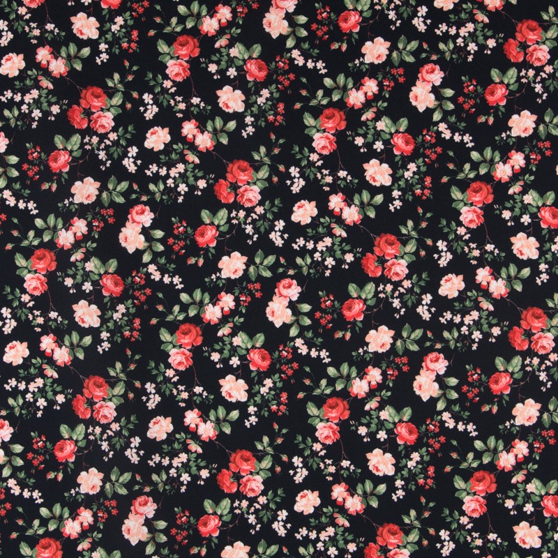 Polyester Fabric Floral Black - Ribes y Casals